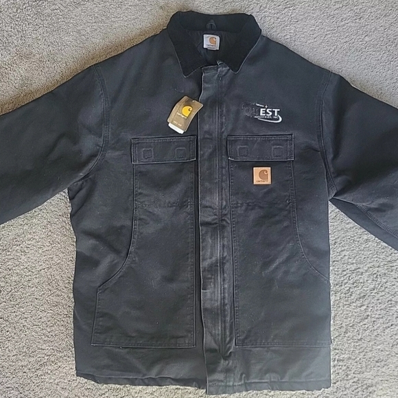 Vtg Carhartt Chore Jacket Men 2XL Tall Black Michigan Barn Work Quilt Lined Flag - Picture 2 of 15